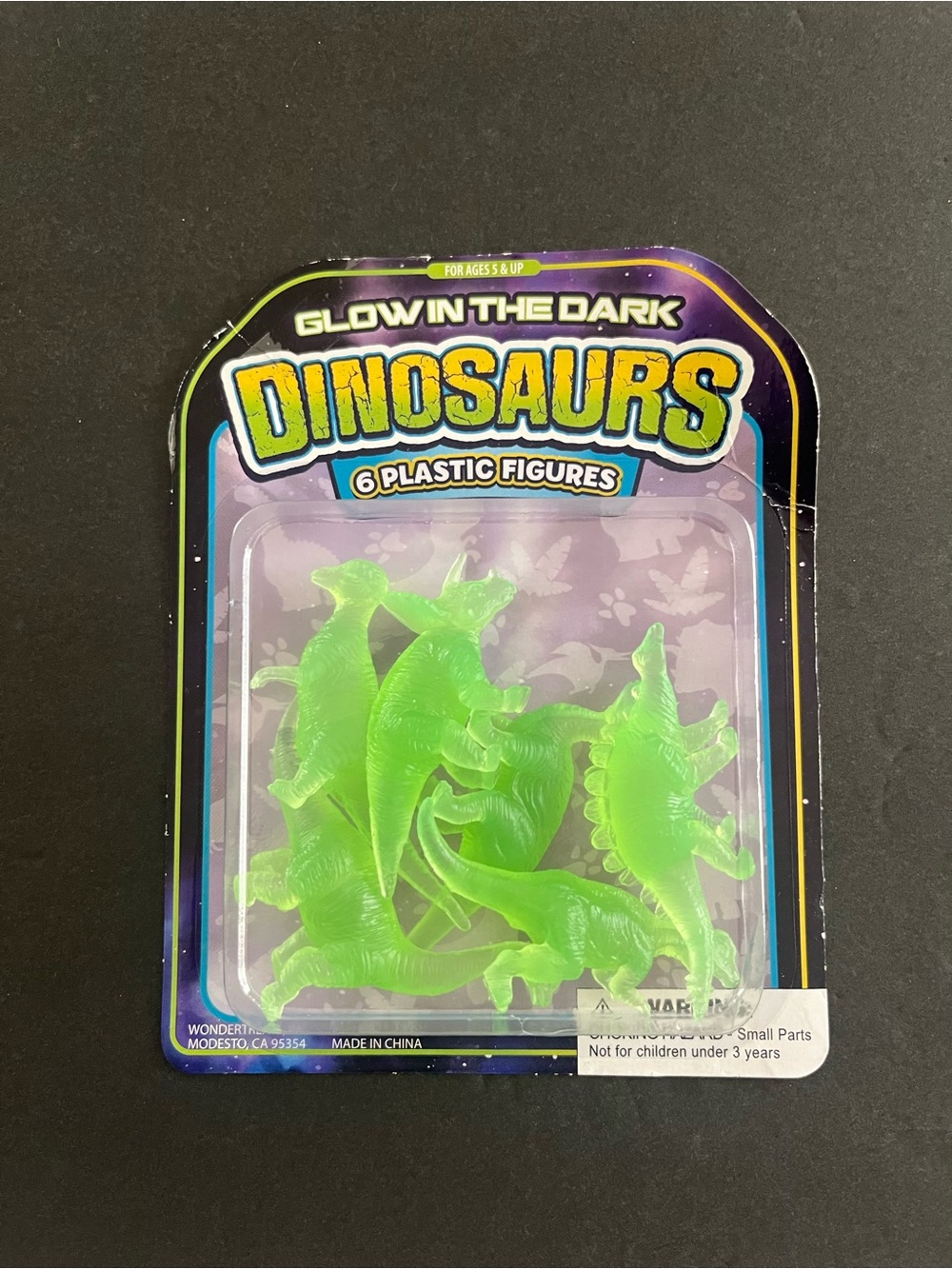 Glow-in-the-Dark Green Dinosaurs - 6 Plastic Figures -T